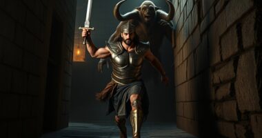 theseus defeats minotaur triumphantly