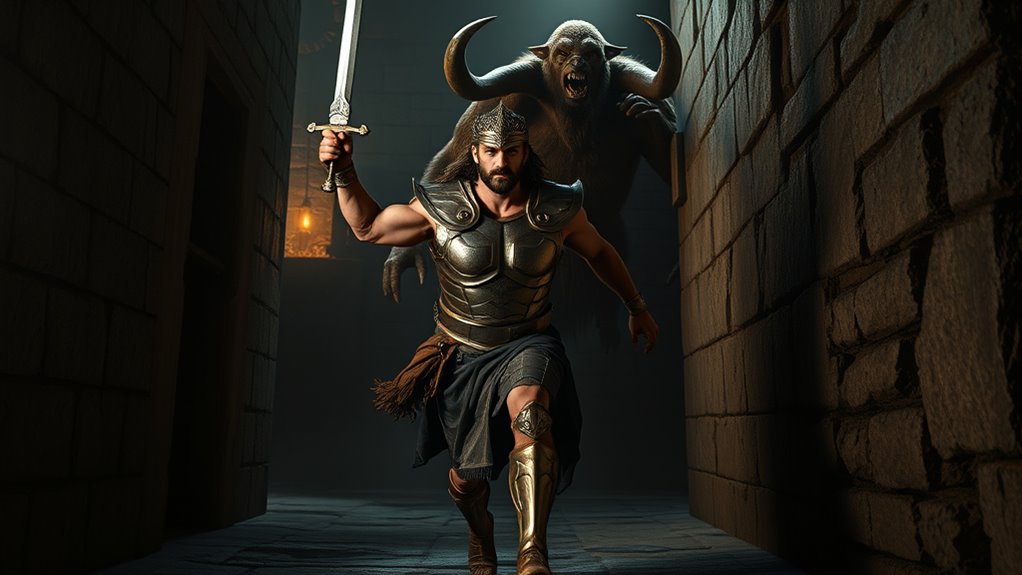 theseus defeats minotaur triumphantly
