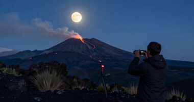 APOD: 2026 October 1 – Harvest Moon With Erupting Mount Etna